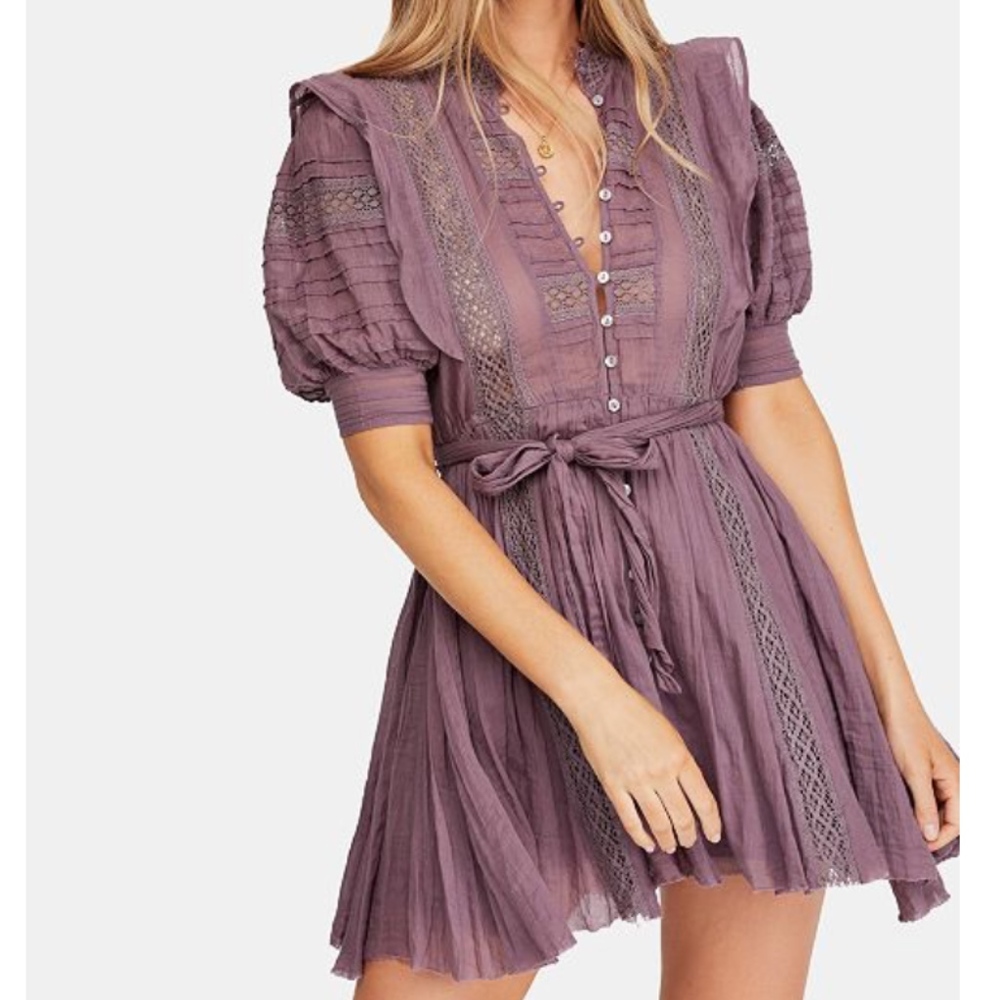NWT Free People Plum Lace Sydney Mini Shirt Dress